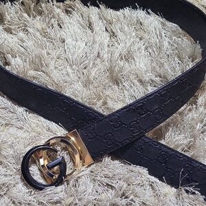 Black Designer Belt with Gold Buckle